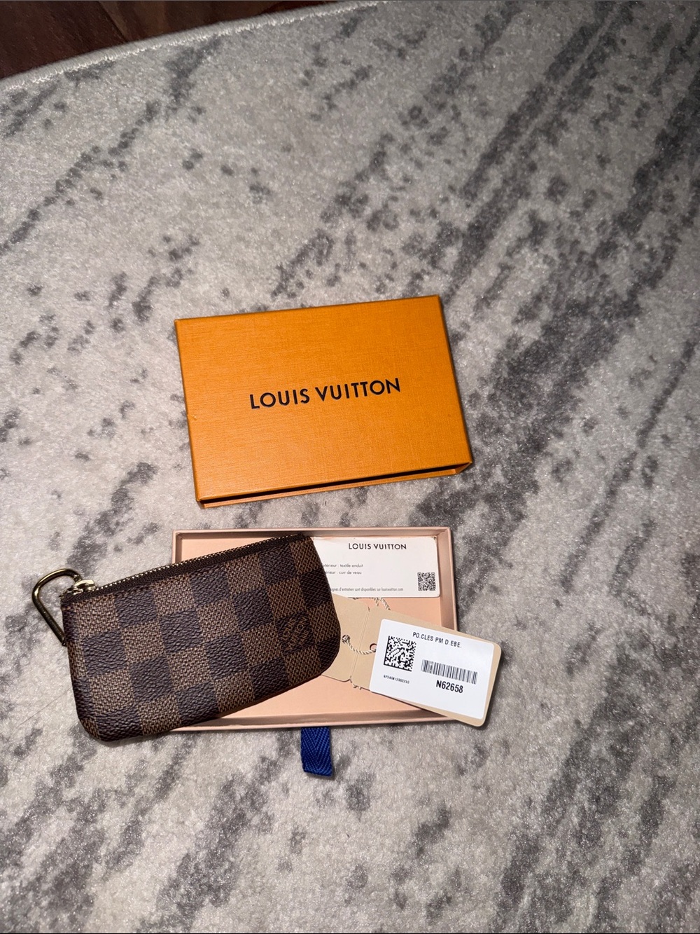 Louis Vuitton Brown Damier Ebene Key Pouch with Gold-Tone Hardware